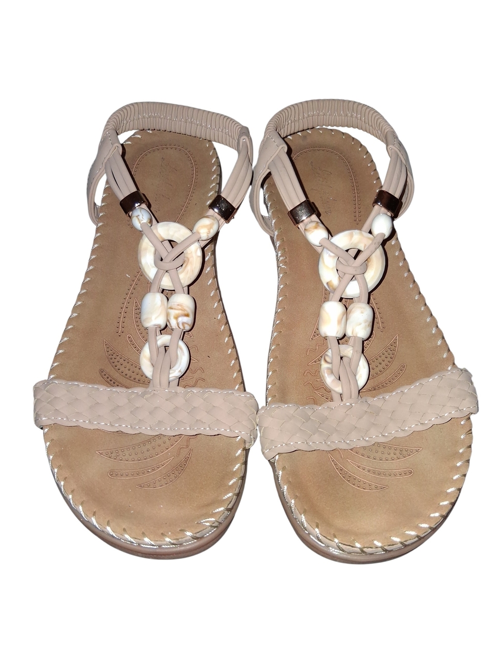 Women's Beaded Wedge Sandals Strappy Boho Elastic Slingback Open Toe Summer Shoe
